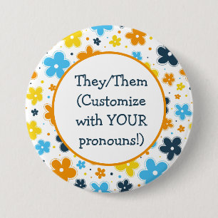 Pronouns AroAce Pride Blume Doodle LGBTQ+ Button
