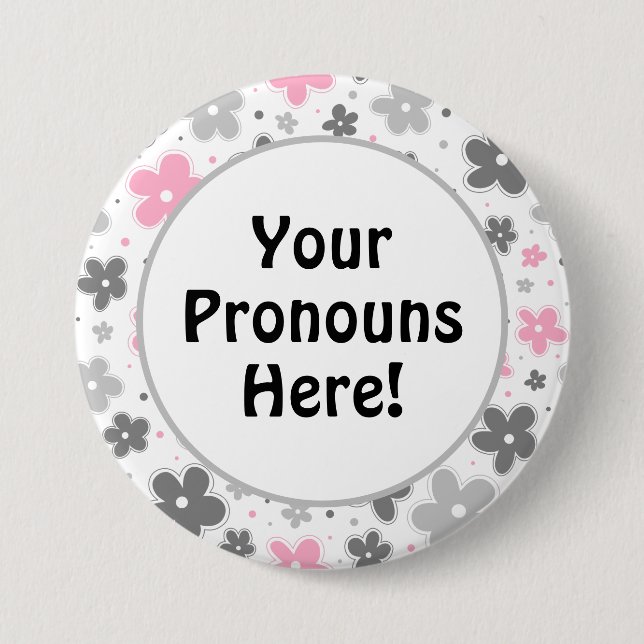 PRONOUNS! Demigirl Pride Blume Doodle Pink Button (Vorderseite)