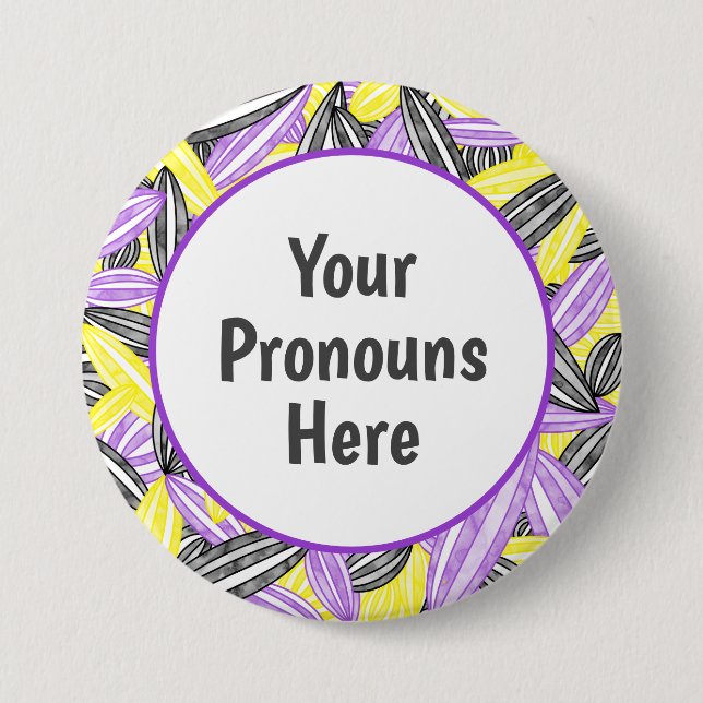 PRONOUNS Nichtbinärer Stolz Abstrakte Zen-Blume Pe Button (Vorderseite)