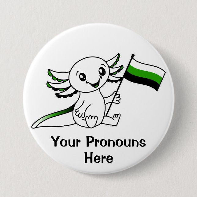 PRONOUNS Niedlicher Axolotl + Neutrois Pride Flag  Button (Vorderseite)