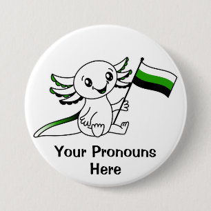 PRONOUNS Niedlicher Axolotl + Neutrois Pride Flag  Button