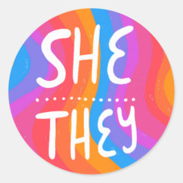 Pronouns-Rainbow-Handschrift Runder Aufkleber