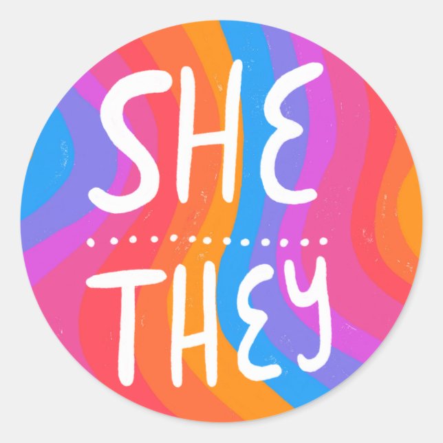 Pronouns-Rainbow-Handschrift Runder Aufkleber (Vorderseite)