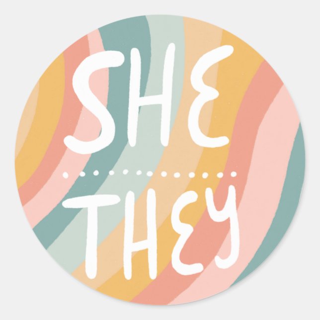 Pronouns-Rainbow-Handschrift Runder Aufkleber (Vorderseite)