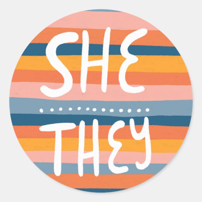 Pronouns Stripes Handschrift Blatt Runder Aufkleber (Vorderseite)