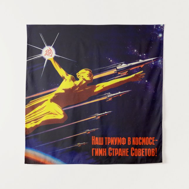 Propaganda für das sowjetische Weltraumposter Wandteppich (Vorderseite)