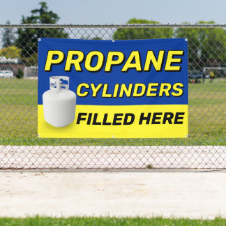 Propanzylinflaschen, hier Werbung ausgefüllt Banner