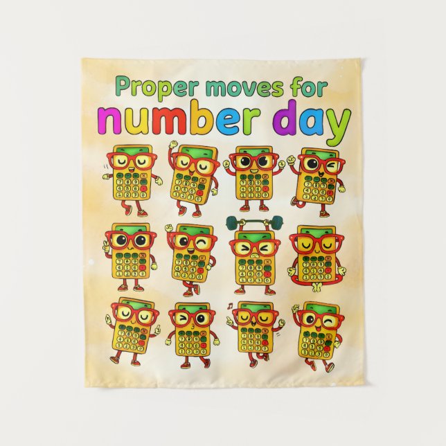 Proper Moves for Number Day Cute Maths Poster Wandteppich (Vorderseite)