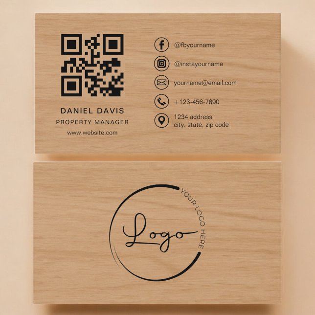 Property Manager Wood Professional QR Code Visitenkarte (Von Creator hochgeladen)