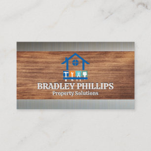 Property Repair Tools Logo Holzmaserung Metall Visitenkarte