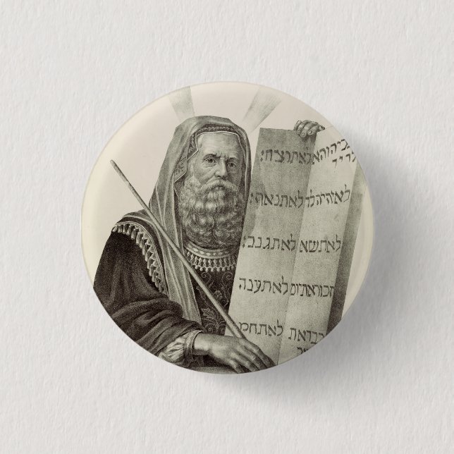 Prophet Mose mit den Tabletten des Gesetzes Button (Vorderseite)
