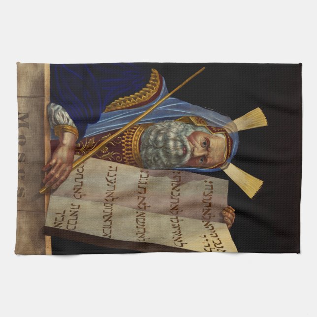 Prophet Mose mit den Tabletten des Gesetzes Geschirrtuch (Horizontal)