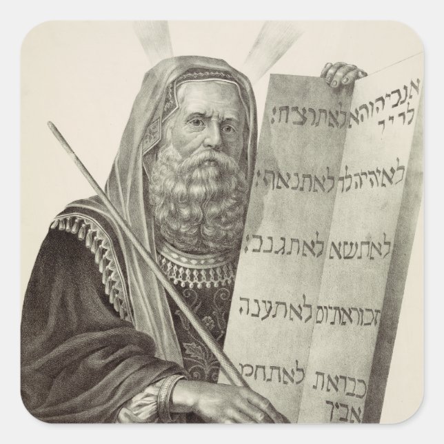 Prophet Mose mit den Tabletten des Gesetzes Quadratischer Aufkleber (Vorderseite)