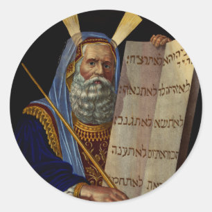 Prophet Mose mit den Tabletten des Gesetzes Runder Aufkleber