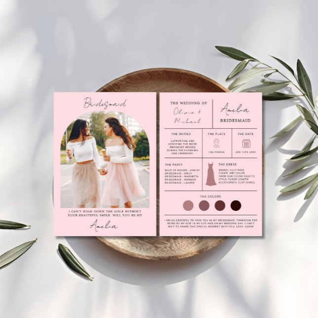 Proposition de la servante rose et carte d'honneur (Pink Bridesmaid Proposal & Maid of Honor Card)