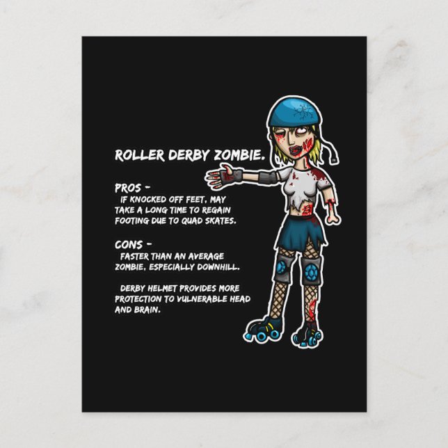 Pros und Cons Roller Derby Zombie Postkarte (Vorderseite)