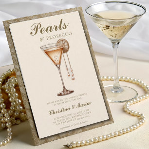Prosecco Eleganter Brunch mit Perlen Hochzeit Einladung