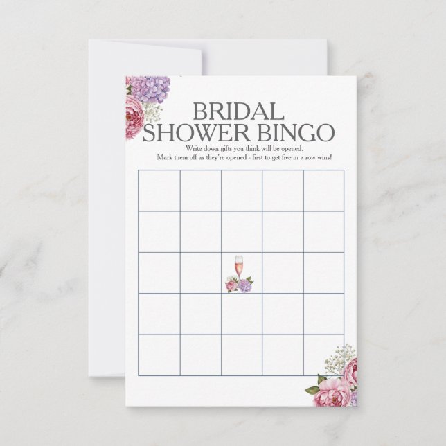 Prosecco florale Brautparty Bingo Einladung (Vorderseite)