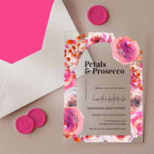 Prosecco- und Blumen-Junggesellinnen-Abschied Acryleinladungen