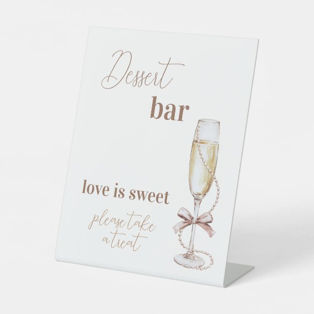 Prosecco und Perlen Brautparty Dessert Bar Sockelschild (Vorderseite)
