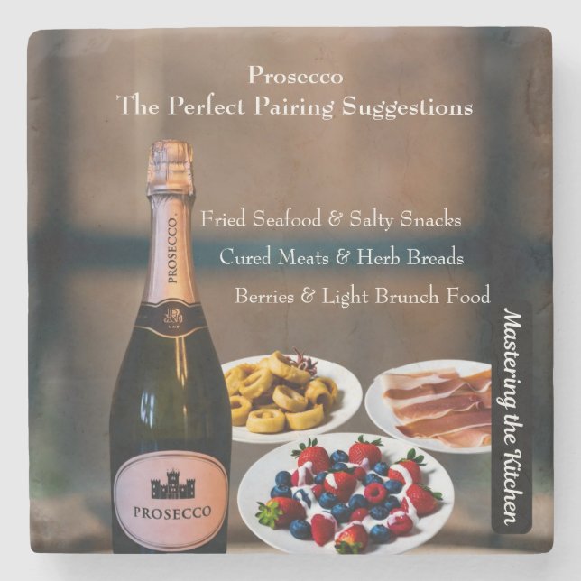 Prosecco-Wein-Paarungsleitfaden / Die Küche meiste Steinuntersetzer (Vorderseite)