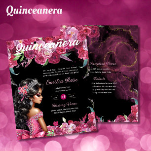 Prospectus 11,4 Cm X 14,2 Cm 25 Magenta Rose Quinceanera Robe Papier Floral