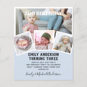 Prospectus 11,4 Cm X 14,2 Cm 3e anniversaire photo Collage Invitation garçon fi