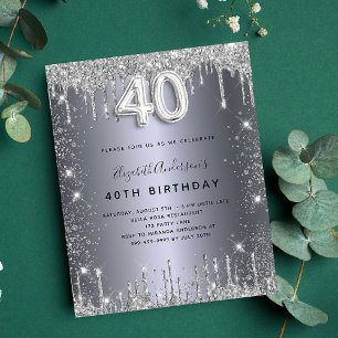 Prospectus 11,4 Cm X 14,2 Cm 40e anniversaire argent parties scintillant budget