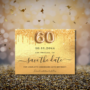 Prospectus 11,4 Cm X 14,2 Cm 60e anniversaire budget de parties scintillant or 