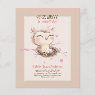 Prospectus 11,4 Cm X 14,2 Cm Adorable OWL Baby shower Filles ou garçons Invitat