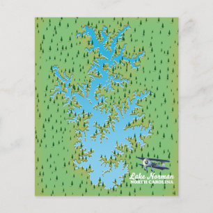 Prospectus 11,4 Cm X 14,2 Cm Affiche de carte rétro du lac Norman Caroline du S
