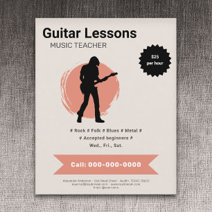 Prospectus 11,4 Cm X 14,2 Cm Affiche de cours de guitare électrique