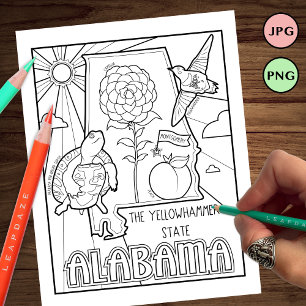 Prospectus 11,4 Cm X 14,2 Cm alabama état forme et faits coloriage page