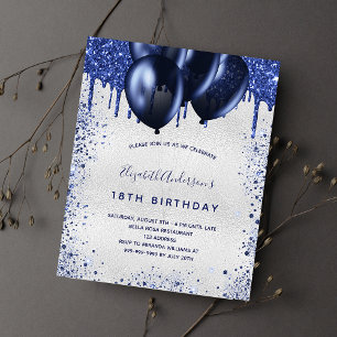 Prospectus 11,4 Cm X 14,2 Cm Anniversaire argent marine bleu budget invitation