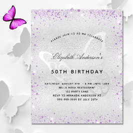 Prospectus 11,4 Cm X 14,2 Cm Anniversaire argent violet papillon budget invitat