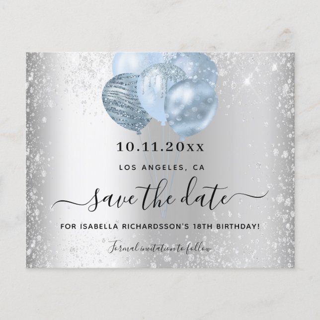 Prospectus 11,4 Cm X 14,2 Cm Anniversaire bleu parties scintillant budget enreg (Devant)