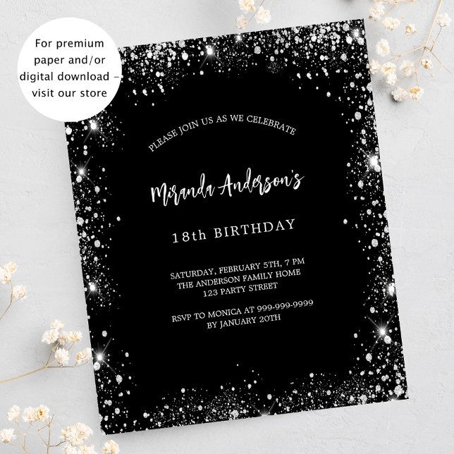 Prospectus 11,4 Cm X 14,2 Cm Anniversaire noir argent parties scintillant budge (Créateur téléchargé)