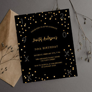 Prospectus 11,4 Cm X 14,2 Cm Anniversaire noir étoiles années invitation budgét