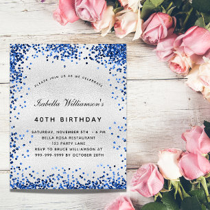 Prospectus 11,4 Cm X 14,2 Cm Anniversaire parties scintillant bleu argenté invi