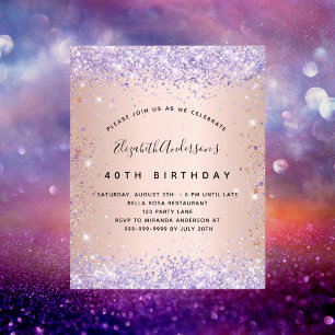 Prospectus 11,4 Cm X 14,2 Cm Anniversaire rose or lavande invitation budgétaire