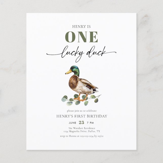 Prospectus 11,4 Cm X 14,2 Cm Aquarelle Budget One Lucky Duck Boy 1er anniversai (Devant)