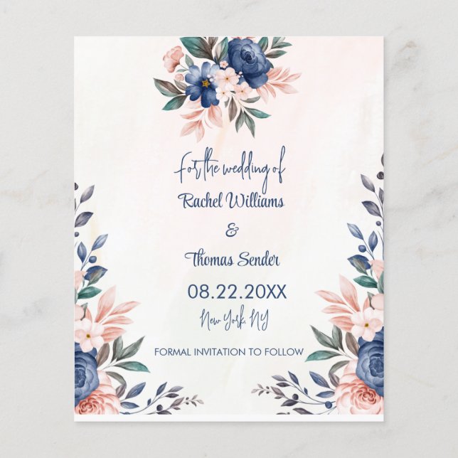 Prospectus 11,4 Cm X 14,2 Cm Aquarelle Rustique mariage floral Enregistrer la d (Dos)