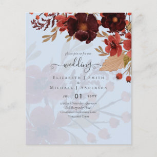 Prospectus 11,4 Cm X 14,2 Cm Automne Floral Mariage Terracotta Bourgogne Rouge