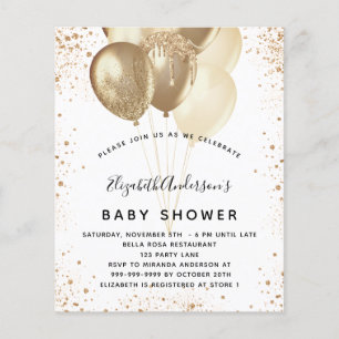 Prospectus 11,4 Cm X 14,2 Cm Baby shower blanc or parties scintillant ballons b