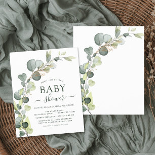 Prospectus 11,4 Cm X 14,2 Cm Baby shower Budget Vert Eucalyptus Invitations