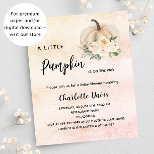 Prospectus 11,4 Cm X 14,2 Cm Baby shower citrouille crème fleurie budget invita