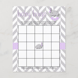 Prospectus 11,4 Cm X 14,2 Cm Baby shower d'éléphant violet et gris - Bingo