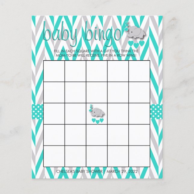 Prospectus 11,4 Cm X 14,2 Cm Baby shower Eléphant Turquoise & Grey - Bingo (Devant)