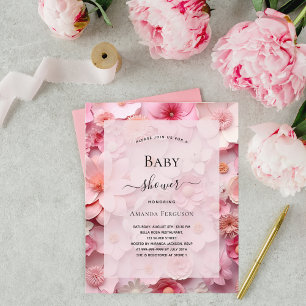 Prospectus 11,4 Cm X 14,2 Cm Baby shower fleurs roses fille invitation budgétai