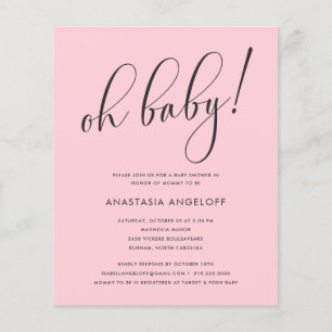 Prospectus 11,4 Cm X 14,2 Cm baby shower Moderne Script Blush Rose